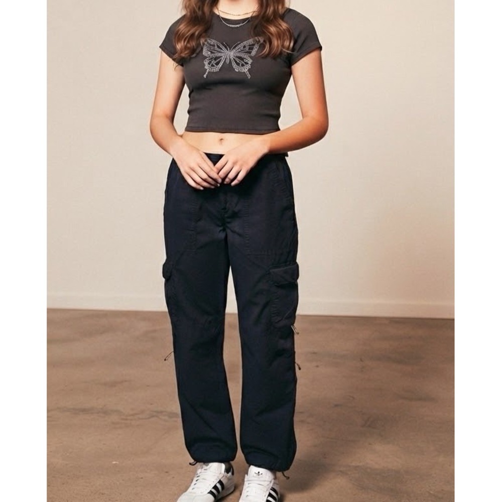 Aeropostale Pants Parachute Cargo Women's Sz XS Black Grunge Y2K